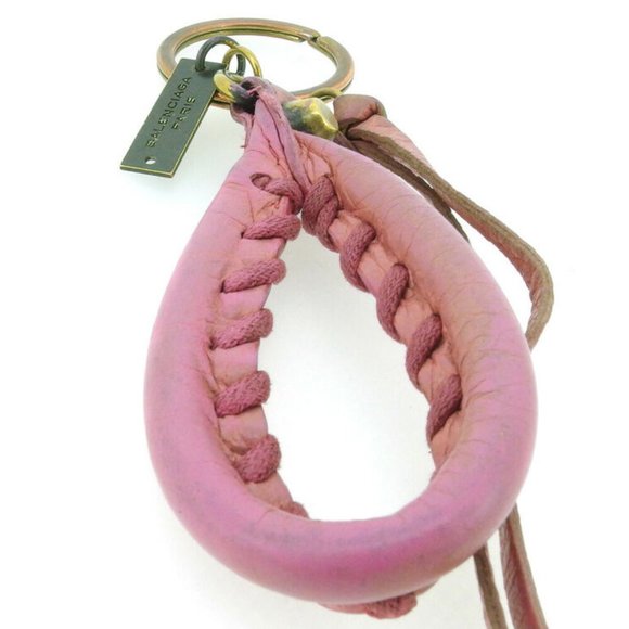 BALENCIAGA Keychain fringe pink sheepskin �~ gold metal fittings Auth USED Q604 - Picture 7 of 9